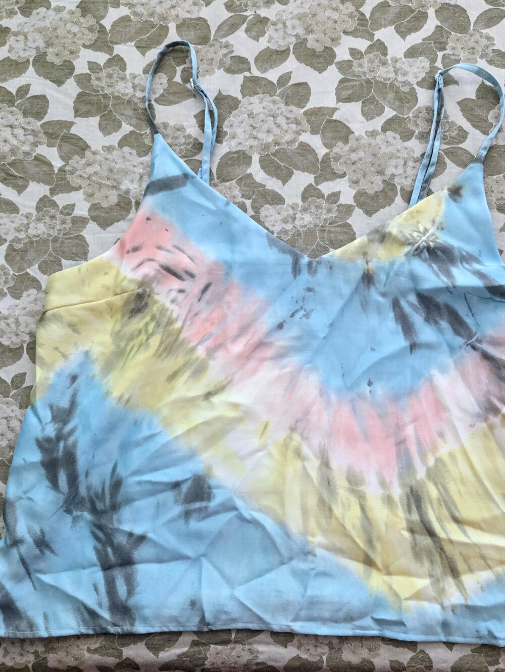 Tie-Dye V-Neck Cami Tank Top - Pastel Blue Pink Yellow